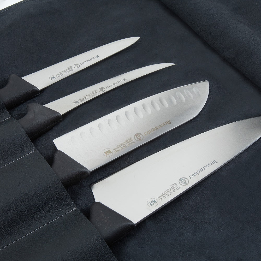 VINTAGE LEATHER BLACK KNIFE ROLL - 7 POCKET